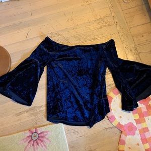 Midnight Blue Velvet Off the Shoulder